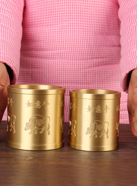 铜五牛图笔筒摆件 铜笔筒摆件 实心铜笔筒摆件