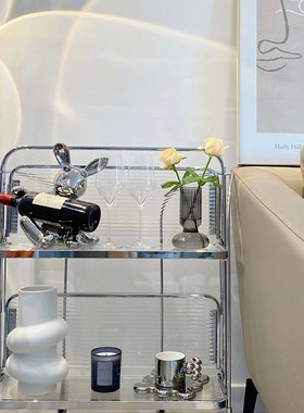 中古小推车网红ins客厅沙发边几小茶几可移动餐车置物架玻璃推车