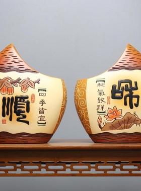 鱼客厅酒柜摆件隔断玄关装饰品对小陶瓷入户中式博古架工艺进门