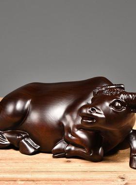 黑檀木雕水牛摆件实木雕刻十二生肖卧牛家居办公室摆设开业送礼品