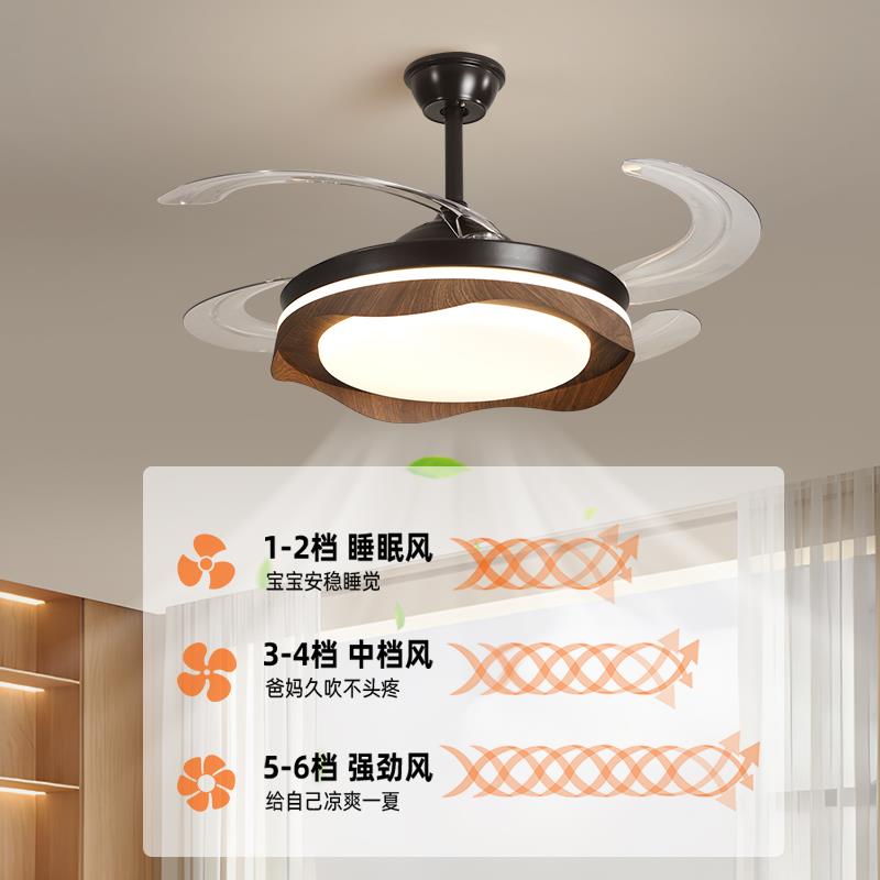 原木风电风扇灯超薄家用一体吊灯2024年新款卧室餐厅书房吊扇灯 - 图0