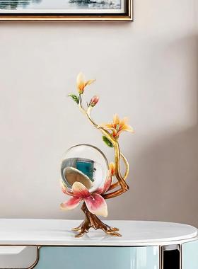 轻奢珐瑯彩玉兰花酒柜摆件客厅新款玄关电视柜桌面装饰品乔迁之喜