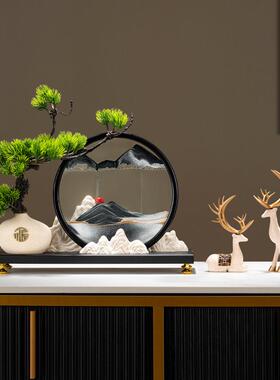 迎客松新中式客厅摆件高端大气上档次家俱角几电视柜流沙画 画装