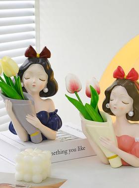 创意捧花公主花瓶摆件家居客厅电视柜仿真插花装饰品玄关钥匙收纳