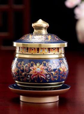 纯铜仿古珐琅彩供具全套装客厅中式珐琅彩摆件花瓶香炉水杯供佛灯