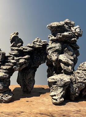 中式彷真假山实心陶瓷创意吸水石头鱼缸微景观造景培菌沉水摆件