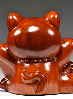 花梨木雕招财猫摆件家居客厅店铺开业礼品前台收银台摆设实木装饰