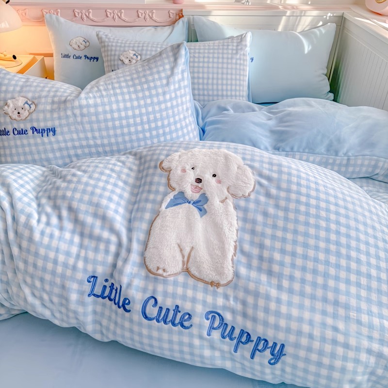 A类加绒加厚牛奶绒四件套冬天季双面绒珊瑚绒被罩宿舍床单三件套 - 图3