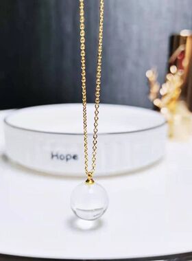 白水晶球吊坠转运球挂坠项链锁骨链女款搭配保色链小礼物