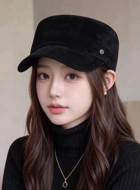 复古黑色女平檐马术帽显脸小