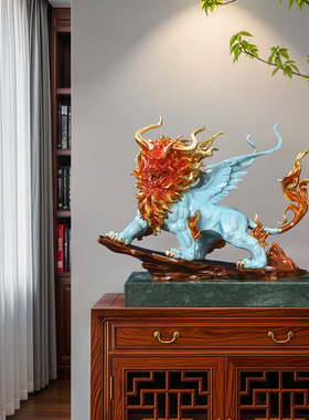 黄铜工艺山海经神兽白泽摆件家居客厅玄关装饰办公桌面乔迁礼品
