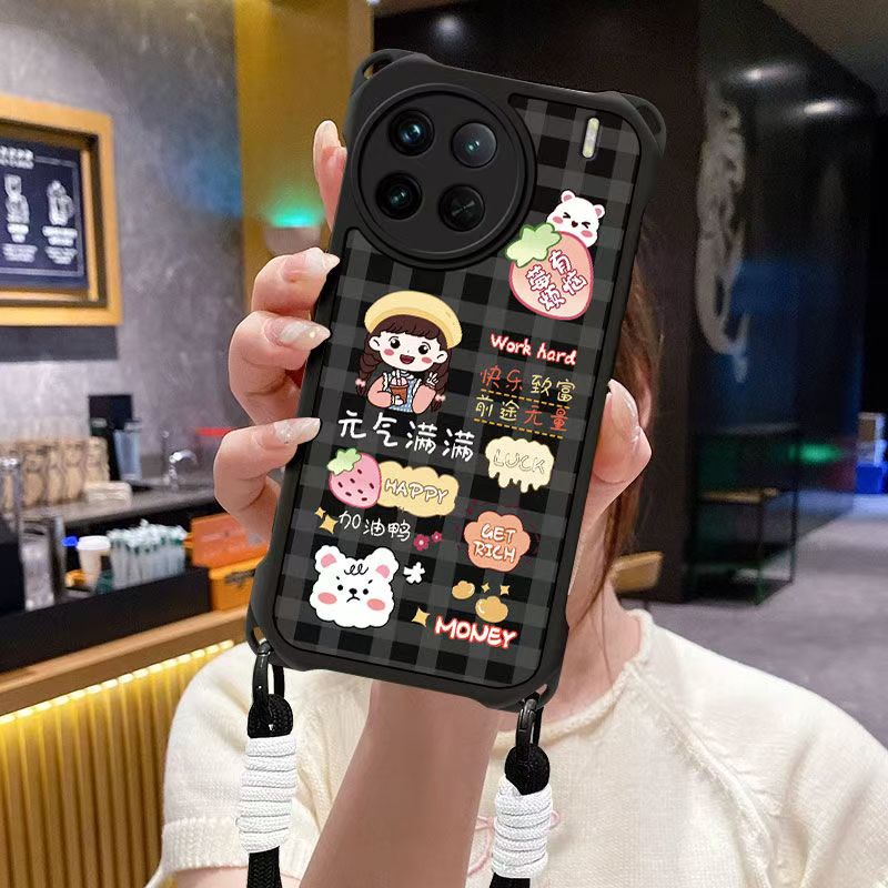 vivo x90s手机壳挂绳V2241HA软硅胶viv0x90保护套5g镜头全包防摔V2241A个性创意vlvox90卡通vovix90可爱女款 - 图3