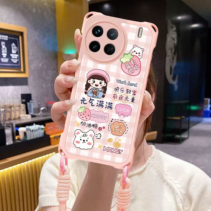 vivo x90s手机壳挂绳V2241HA软硅胶viv0x90保护套5g镜头全包防摔V2241A个性创意vlvox90卡通vovix90可爱女款 - 图2