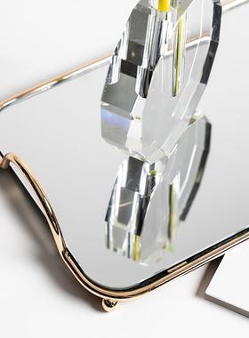 北欧风镜面玻璃金色收纳托盘欧式家用客厅茶几轻奢高级感茶杯盘子