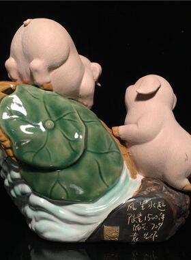 石湾娃娃陶瓷猪年生肖装饰家居客厅入口电视柜装饰除夕商务礼品