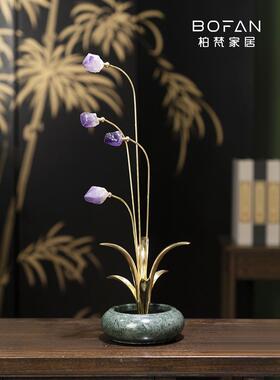 百帆新中国风平易近人豪华黄铜兰花饰品高端客厅入口玛瑙装饰乔迁