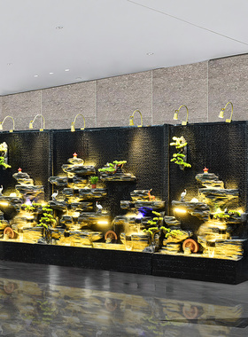 水幕墙流水屏风隔断酒店客厅室内外别墅庭院假山喷泉景观鱼池摆件