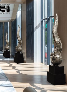 酒店大堂大型不锈钢雕塑售楼处抽象艺术摆件过道落地金属工艺品