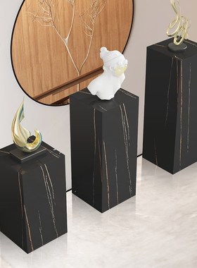 现代简约岩板花架客厅家居装饰品落地摆件公仔大理石置物架雕塑台