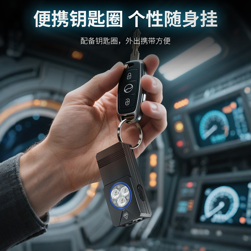 新款紫光强光多功能户外铝合金手电筒小巧钥匙扣应急可充电EDC灯 - 图2