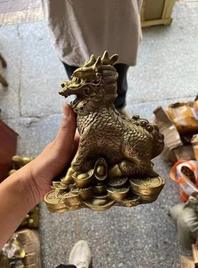 镇宅摆件客厅阳台招财麒麟一对纯铜大号坐钱路冲天斩反弓壁刀缺角