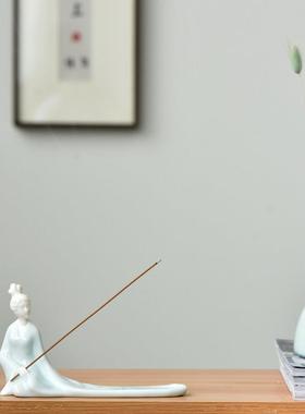 创意中式古代仕女陶瓷人物线香插香座熏香炉家居茶道香道摆件禅意
