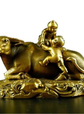 开运纯铜童子骑牛 铜牛 童子牛 牧童骑牛 铜器风水招财摆件牧童牛