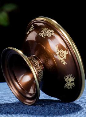 纯铜护法杯印度描金八吉祥供酒杯密宗佛前摆件家用贡杯供佛水杯