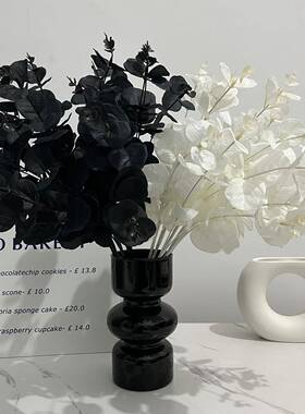 复古黑灰色玻璃花瓶尤加利细口北欧装饰ins插花水培客厅桌面摆件