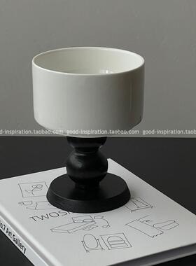 法式复古高脚碗 陶瓷高脚杯甜品碗实木家用轻奢摆件简约高颜值
