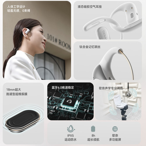 歌奈 GENAI Air Pro 触控彩屏开放式蓝牙运动耳机无线耳挂式跑步 - 图0