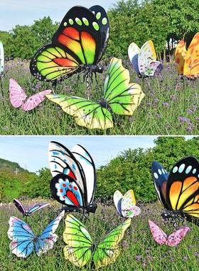 彷真蝴品蝶雕塑户造外玻璃纤维花园林景观草坪景物发光动装新款蝴
