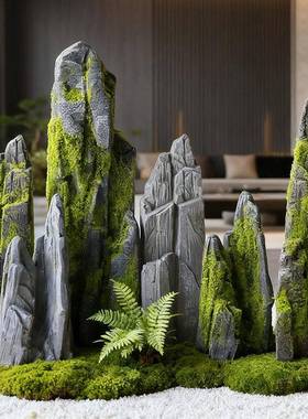 仿具真苔藓假石头中式庭院A520造假摆山摆件绿植景道山石景观石装