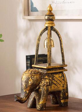 泰国木雕工艺品象铜铃摆cp1件家居客大电视酒厅柜桌禅意面装饰品