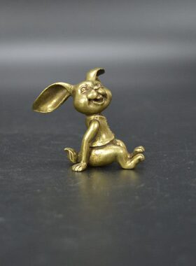 古玩铜器桌面小摆件黄铜兔子压尺小茶宠实芯黄铜个性复古纯铜摆件