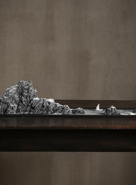 中式山创意关沙盘雪山枯新山水造景玄酒柜办公室禅意假WD玉龙雪装