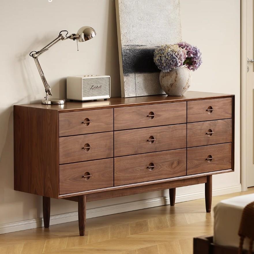 北美黑胡桃木九斗柜卧室床尾置物柜全实木复古简约客厅靠墙储物柜 - 图0