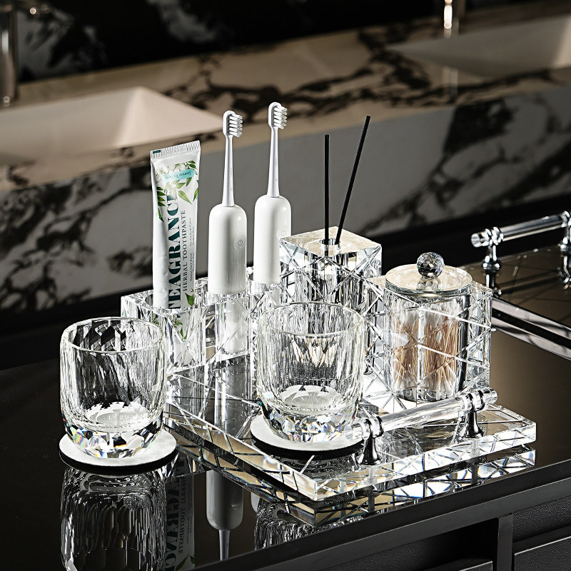 高奢K9水晶手刻电动牙刷牙杯架卫生间洗漱套装老钱风别墅浴室用品,淘宝优惠券,粉丝福利购,淘宝优惠卷