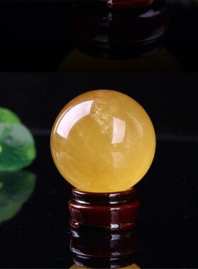 原石打磨天然黄色水晶球摆件方解石冰洲石装饰客厅办公室招米纳福