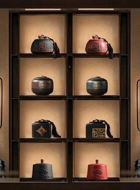 新中式YLW叶茶设室茶柜氛围布置摆宋代美学摆件饰茶空间装铁茶壶