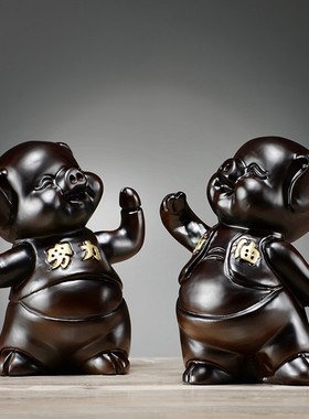 黑檀木雕猪摆件努力加油猪十二生肖可爱动物实木家居送礼品工艺品