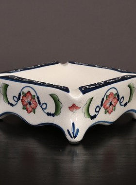 创意彩绘纸巾盒新中式烟灰缸陶瓷摆件客厅茶几样板间抽纸盒收纳盒