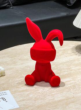 植绒兔子坐姿摆件带时钟卡通创意轻奢客厅酒柜电视柜高档摆件