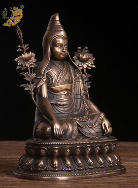 真古意 铜龙钦巴大师佛像摆件宁玛派铜隆钦巴龙青巴藏传铜像工艺