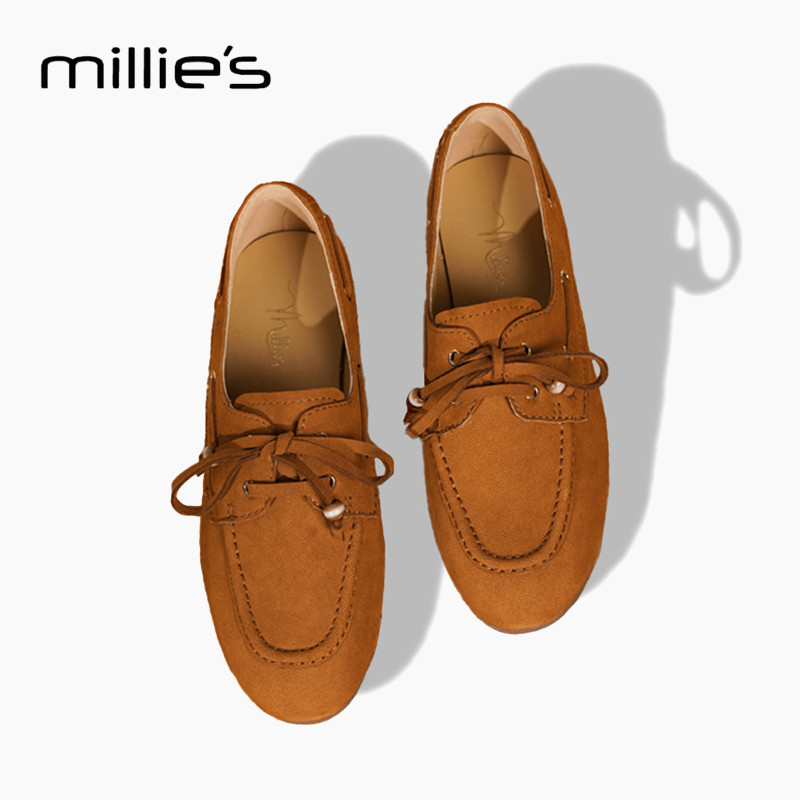 MILLIE'S妙丽2025新款反绒皮乐福鞋女系带平底百搭单鞋Q,淘宝优惠券,粉丝福利购,淘宝优惠卷