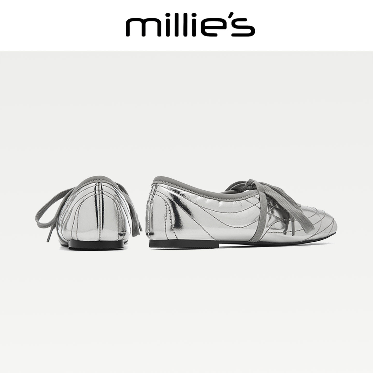 MILLIE'S/妙丽2025新款法式复古银色芭蕾鞋玛丽珍鞋平底单鞋女C,淘宝优惠券,粉丝福利购,淘宝优惠卷