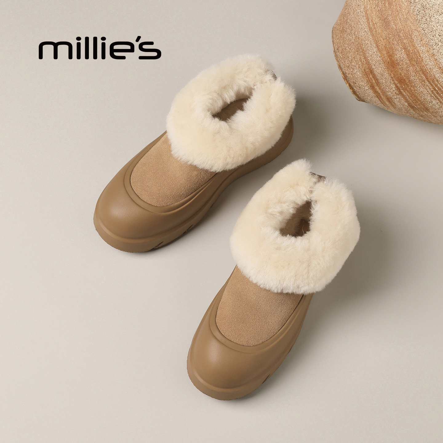 MILLIE'S/妙丽毛绒雪地靴女冬季加绒保暖厚底增高勃肯鞋一脚蹬Q,淘宝优惠券,粉丝福利购,淘宝优惠卷