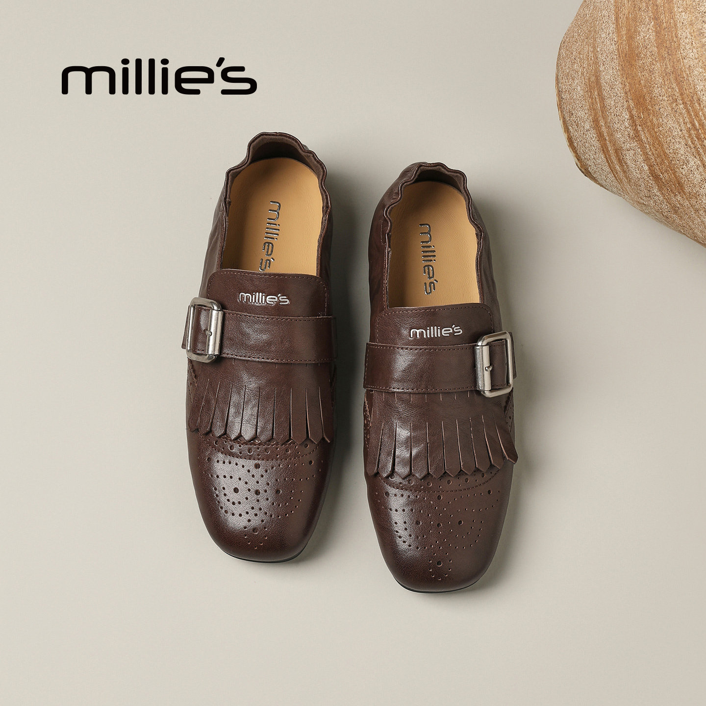 MILLIE'S/妙丽复古皮带扣乐福鞋女英伦风流苏小皮鞋百搭德训鞋Q,淘宝优惠券,粉丝福利购,淘宝优惠卷