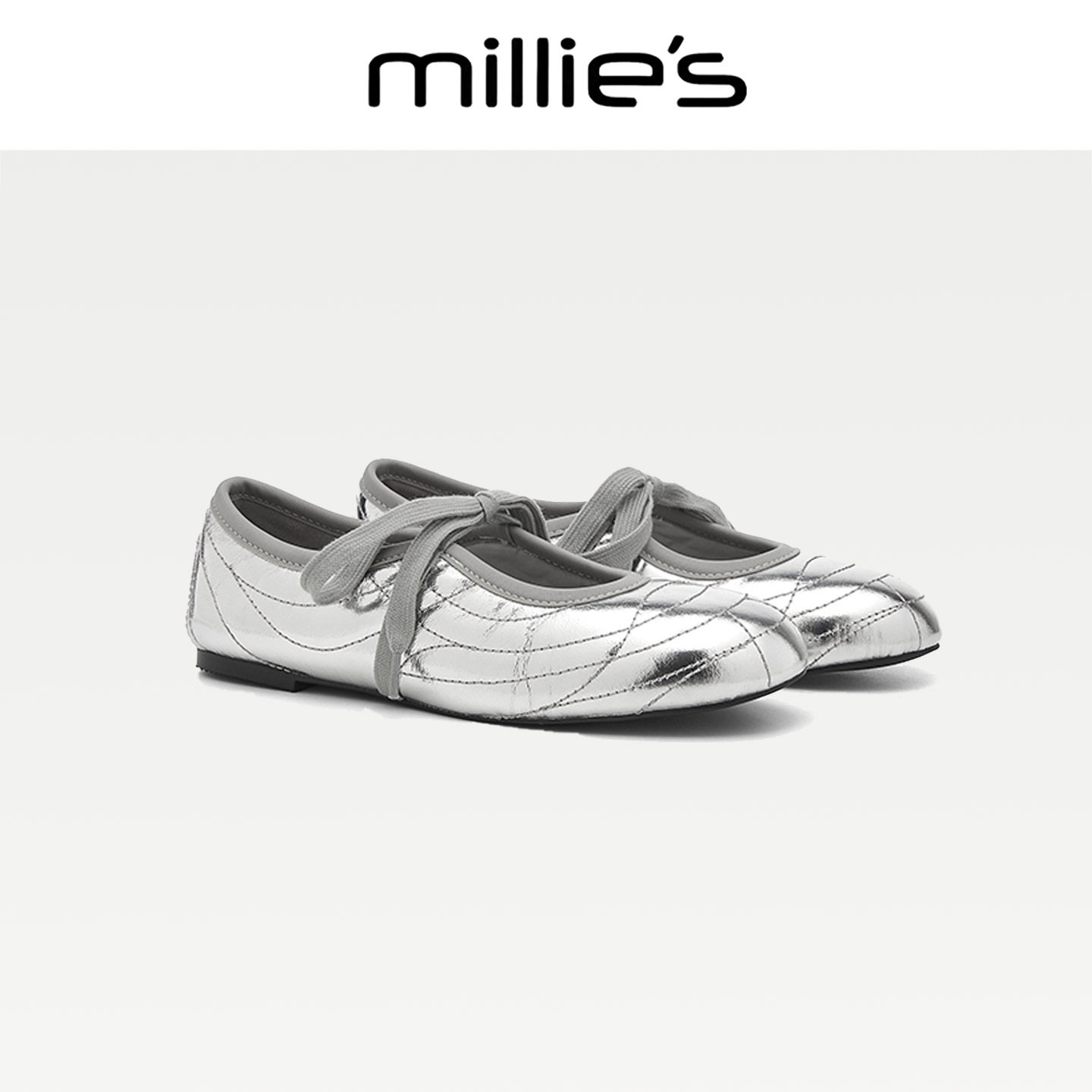 MILLIE'S/妙丽2025新款法式复古银色芭蕾鞋玛丽珍鞋平底单鞋女C,淘宝优惠券,粉丝福利购,淘宝优惠卷