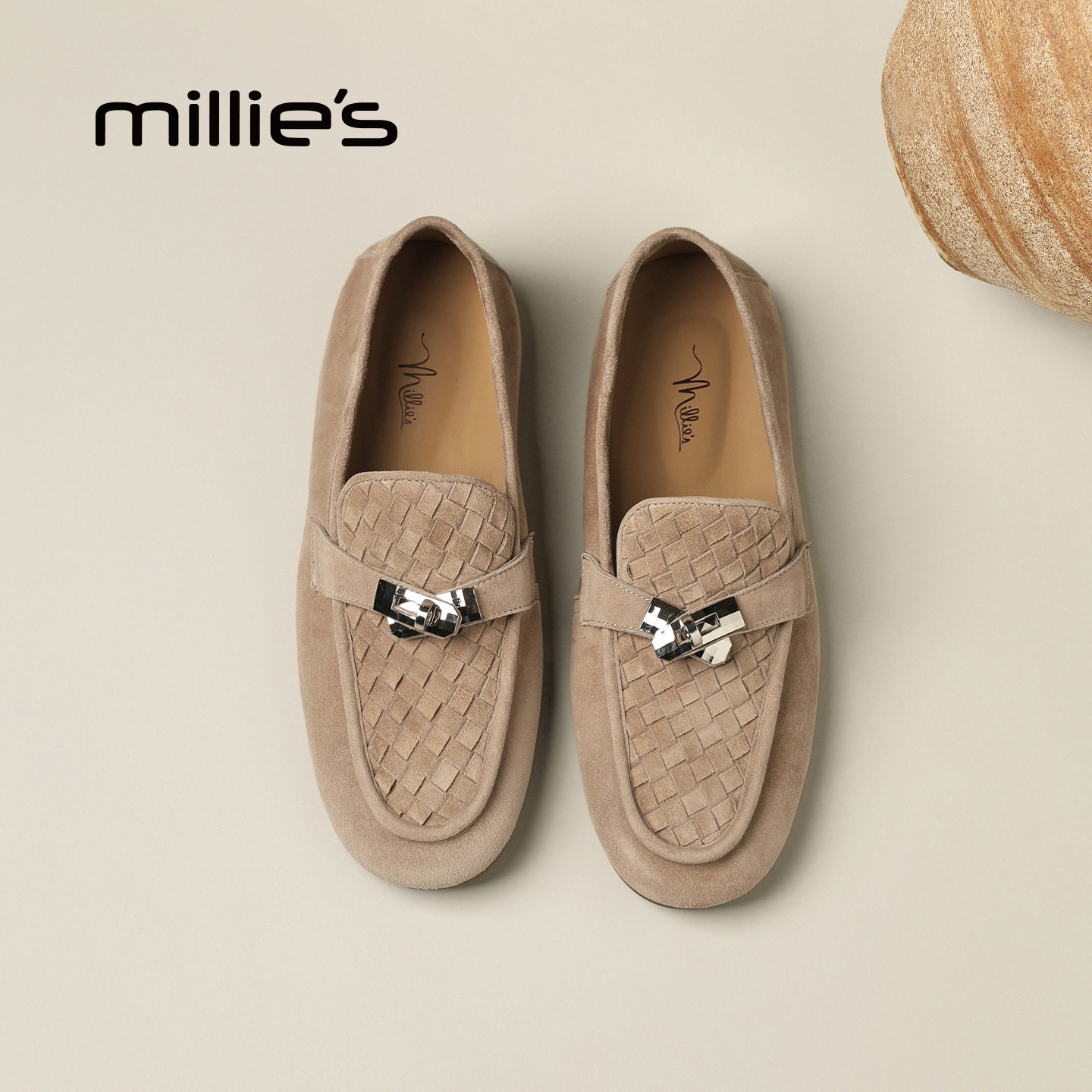 MILLIE'S/妙丽复古风反绒乐福鞋女2025新款流苏一脚蹬老爹鞋Q,淘宝优惠券,粉丝福利购,淘宝优惠卷